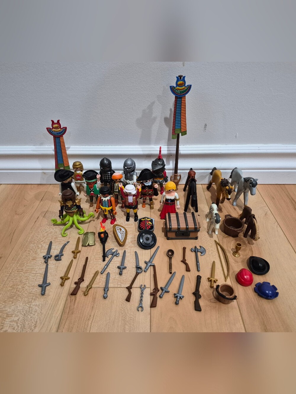Playmobil pirates/knights/cowboys themed lot, people and accessories